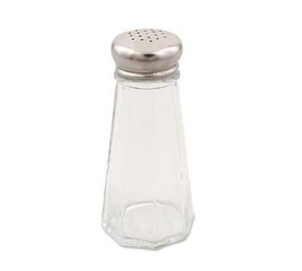 Restaurant Equipment 12 GLASS PANEL DESIGN SALT/PEPPER SHAKERS W/ STAINLESS TOPS