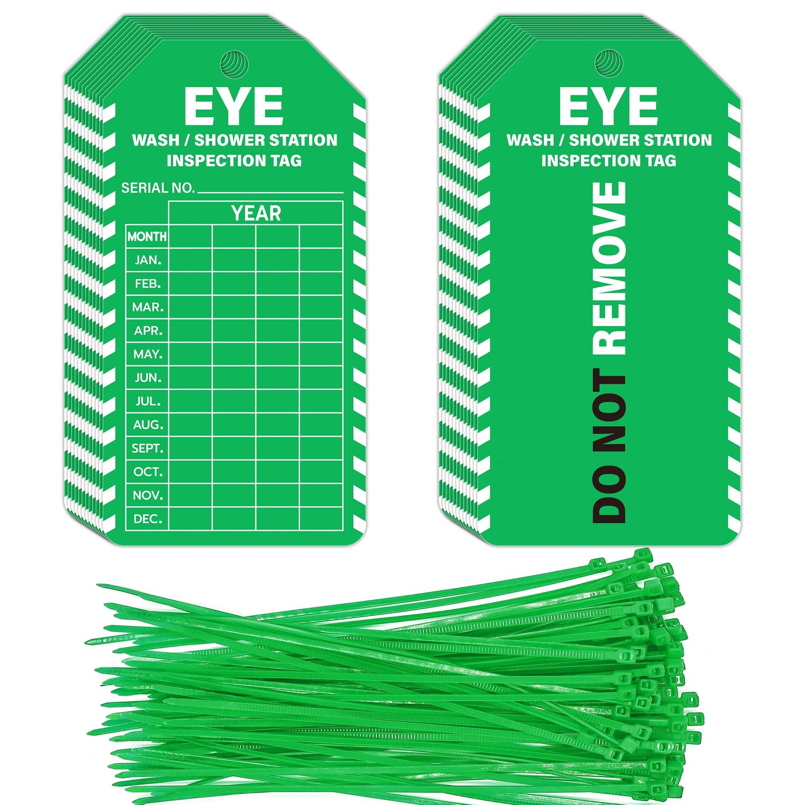 90Sets Eye Wash Station Inspection Tags with Adjustable Wire Ties Yearly Mont...