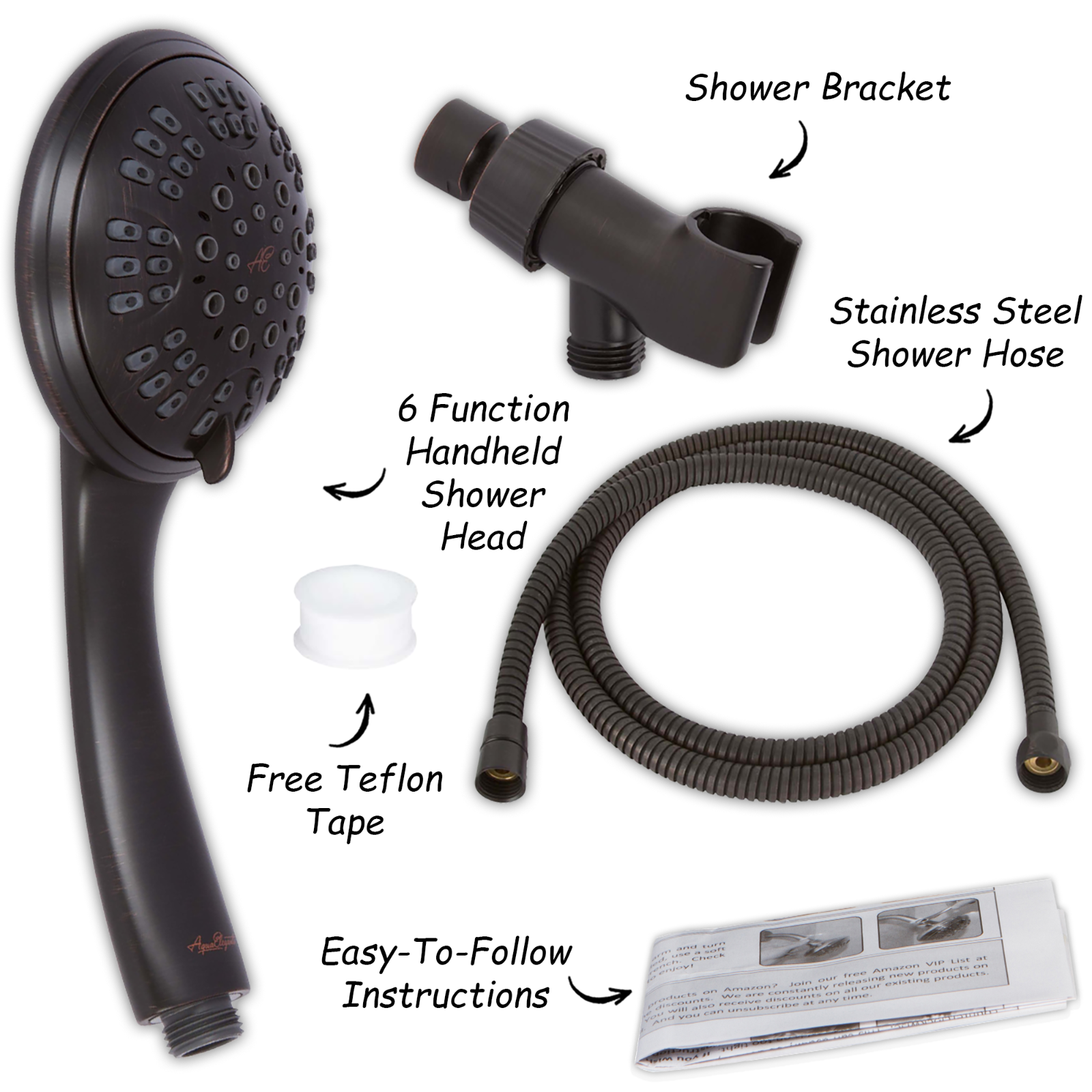 6 Function Handheld Shower Head Kit (Aqua Elegante) - Oil-Rubbed Bronze- 2.5 GPM