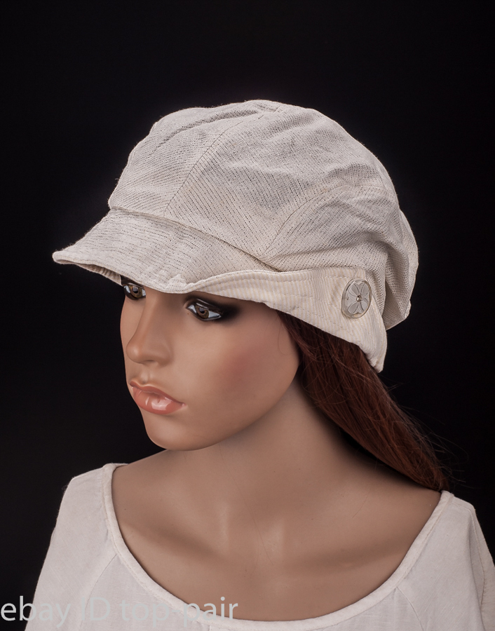M488 Cute Brim Fashion Stripe Sparkle Women Summer Sun Hat Newsboy Beanie Cap