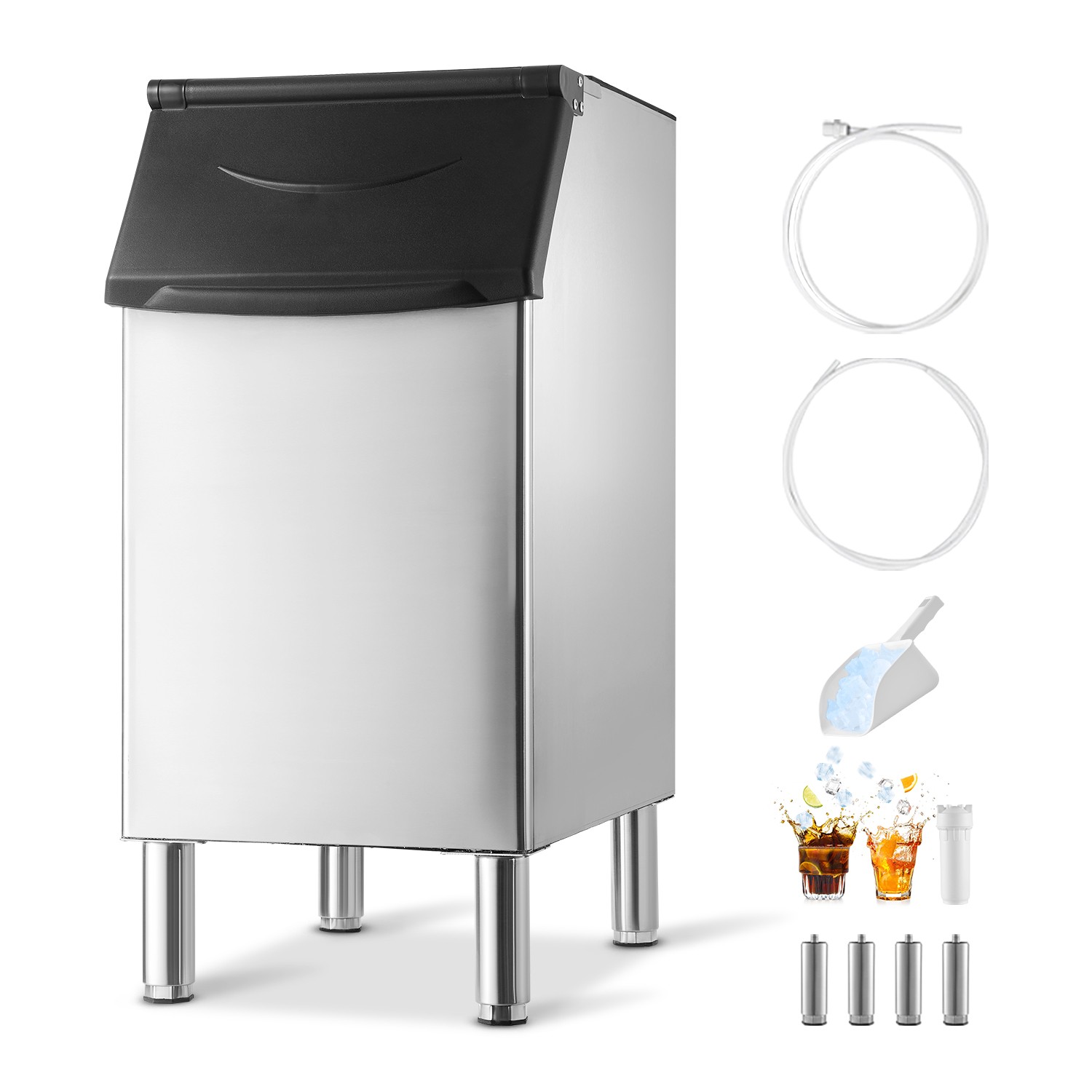 VEVOR Commercial Ice Maker Storage Bin 300lbs Capacity Stainless Steel Ice Bin