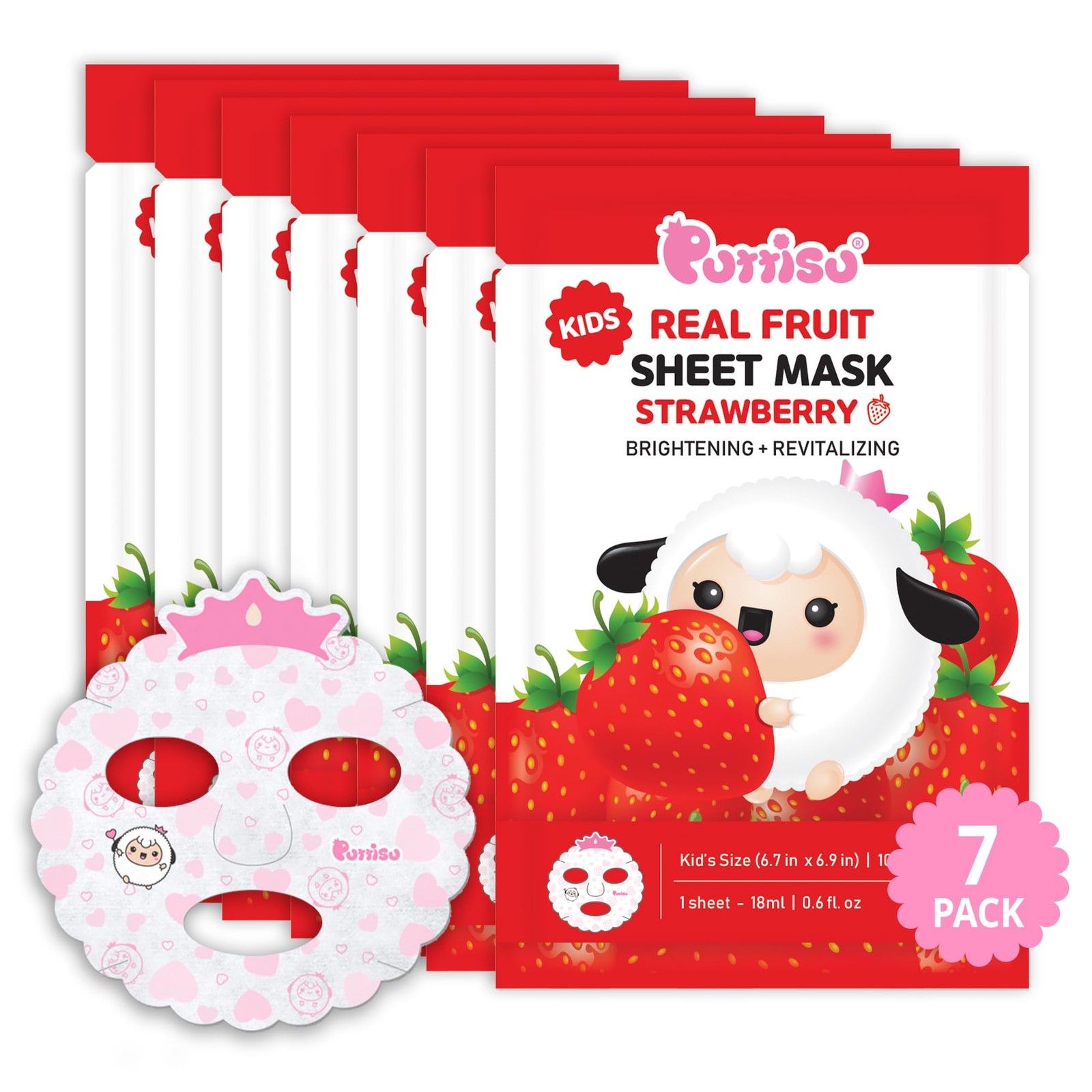 Puttisu Real Fruit Facial Mask Sheet for Kids, Children - Made with 100% Cotton,