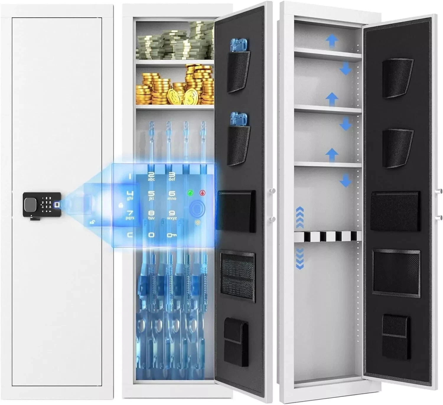 53" Hidden Wall Gun Safe w/ Fingerprint, Assembled Gun Safes for Rifles Pistols