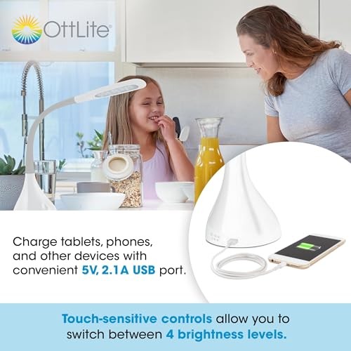 LED Desk Lamp with Adjustable Neck, Creative Curves () - 2.1A USB White/Grey