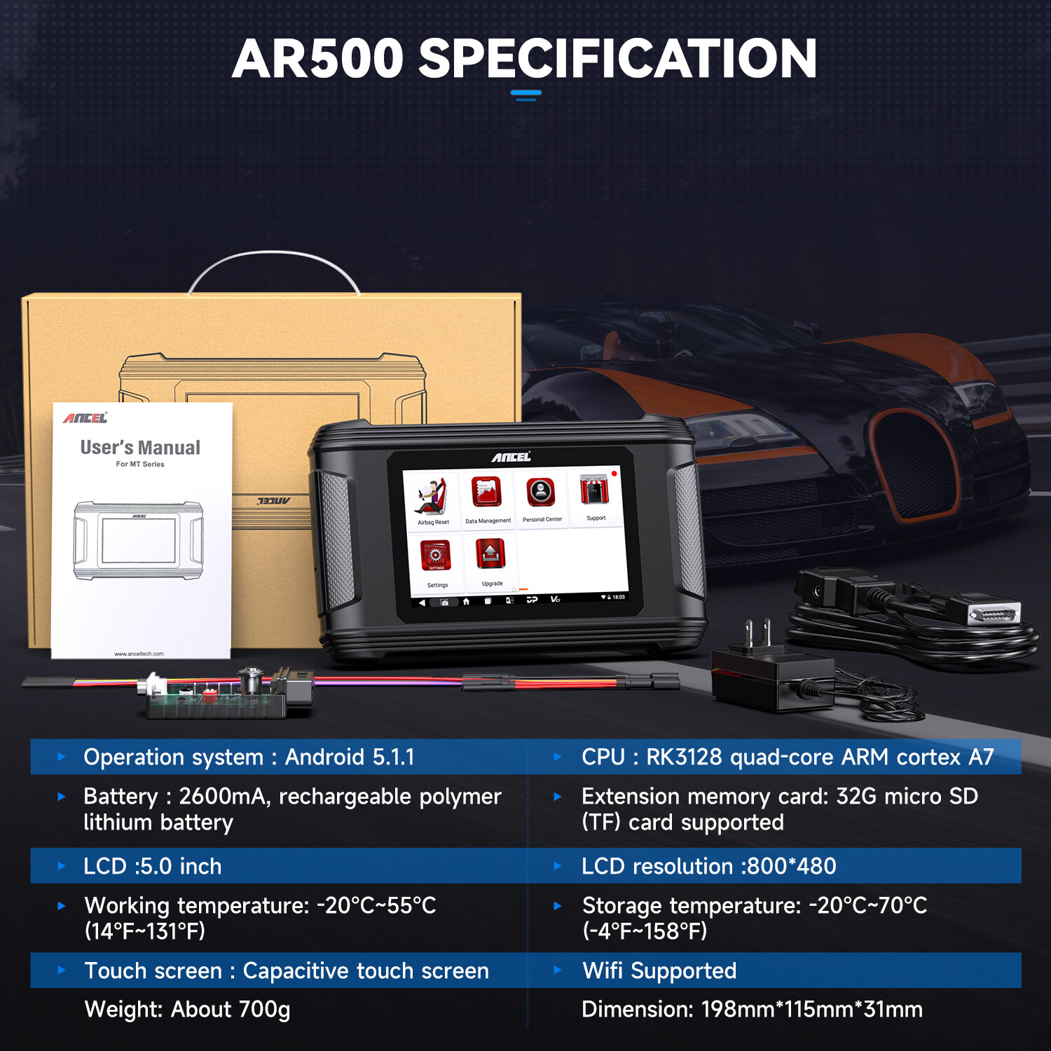 AR500 Airbag Module Repair Tool Car OBD2 Diagnostic Scanner SRS Crash Code Clear