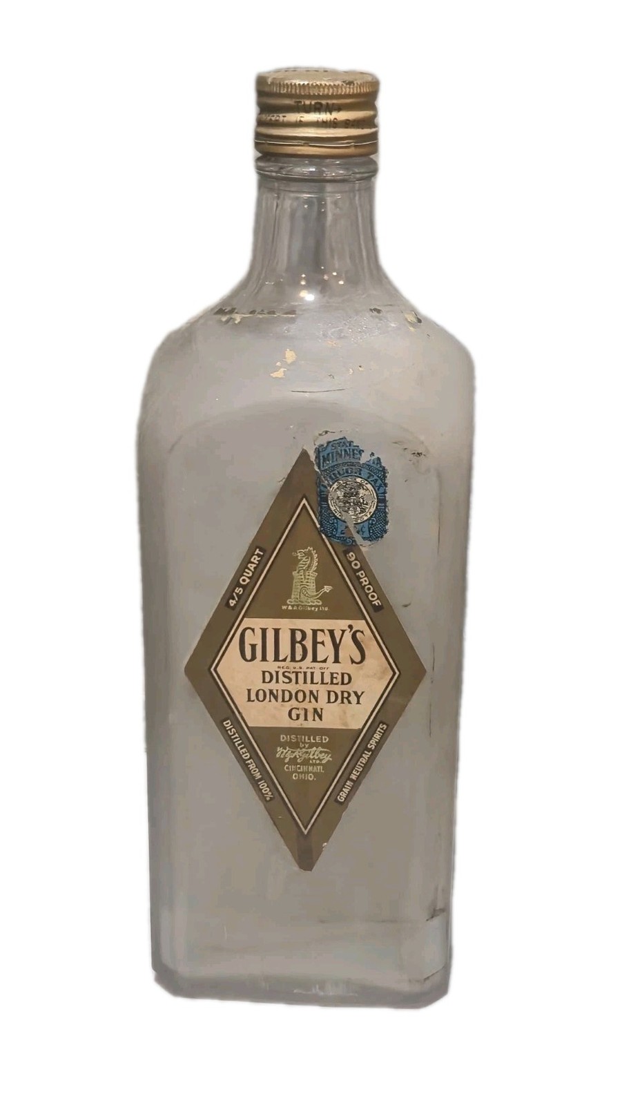 Gilbey's Gin Empty Bottle Antique Collectible Liqour Bottle With Cap.