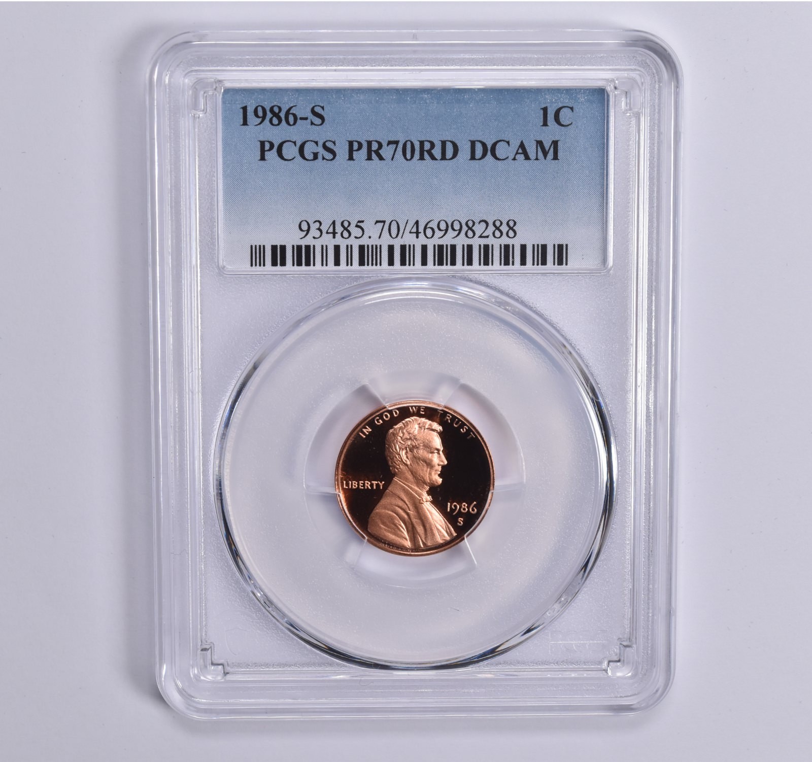 1986-S Lincoln Memorial Cent PR70 RD PCGS Blue Lbl
