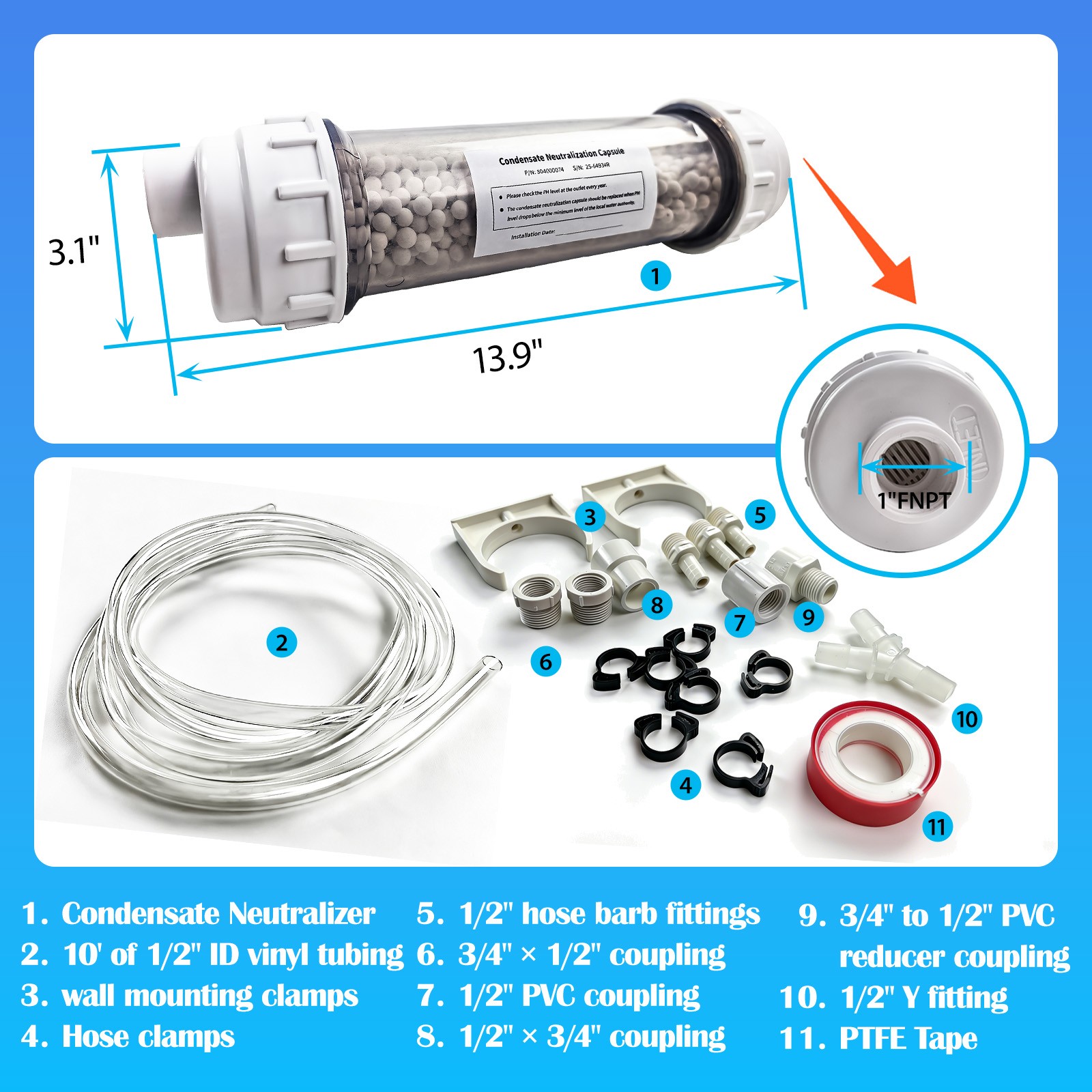 Condensate Neutralizer Kit Compatible with Rinnai 804000074