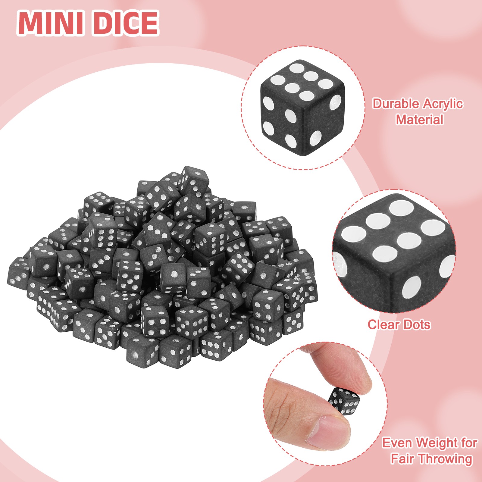 200Pcs Mini Acrylic Polyhedral Dice 5mm 6 Sided Square Corner Dice, Black