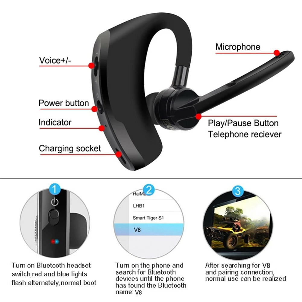 Noise Canceling Bluetooth Earphone Wireless Headset Trucker Earpiece for Calling