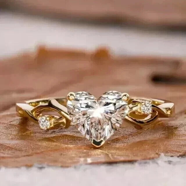 2Ct Heart Cut Lab Created Diamond Women's Engagement Ring 14k Yellow Gold Plated