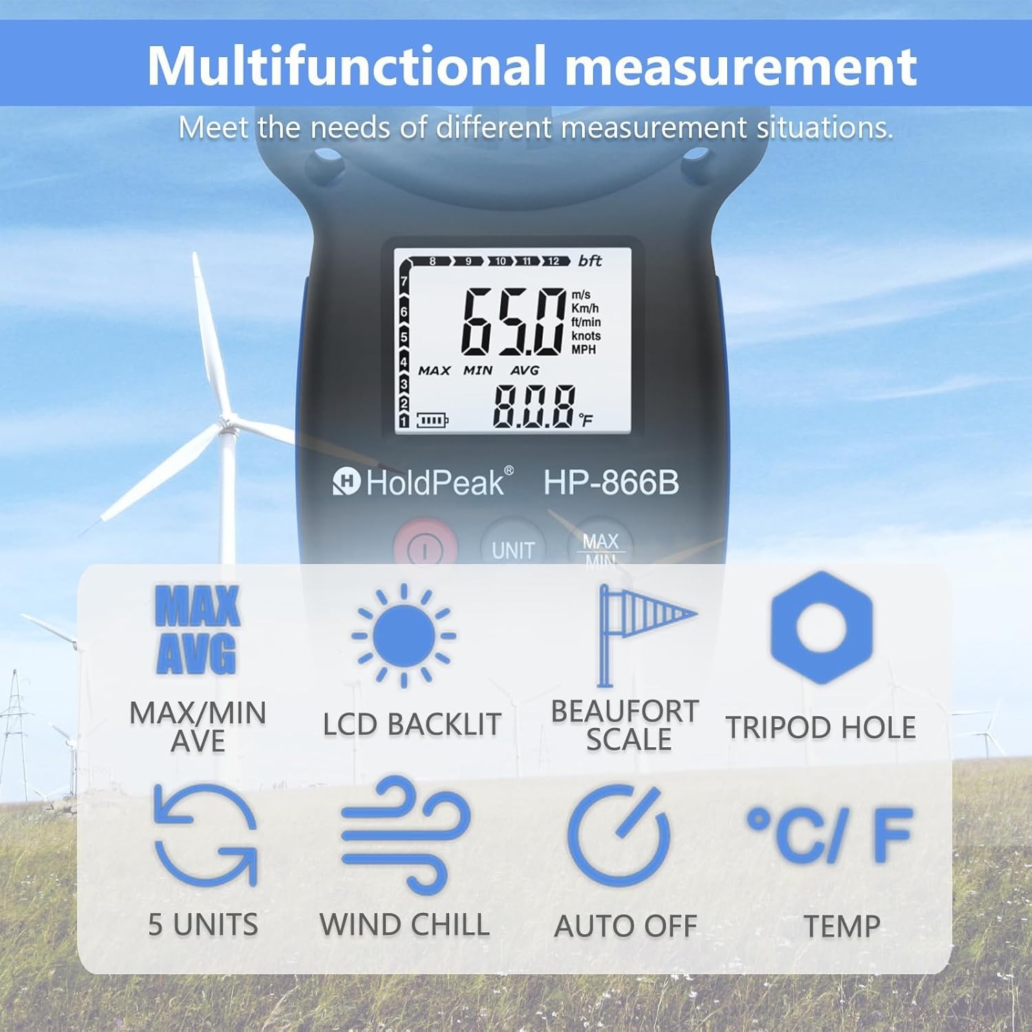 HoldPeak 866B Digital Anemometer Handheld Wind Speed Meter for Measuring Wind...