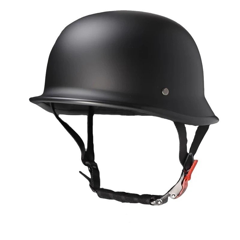 Low Profile German Novelty Flat Black Motorcycle Half Helmet Cruiser Chopper