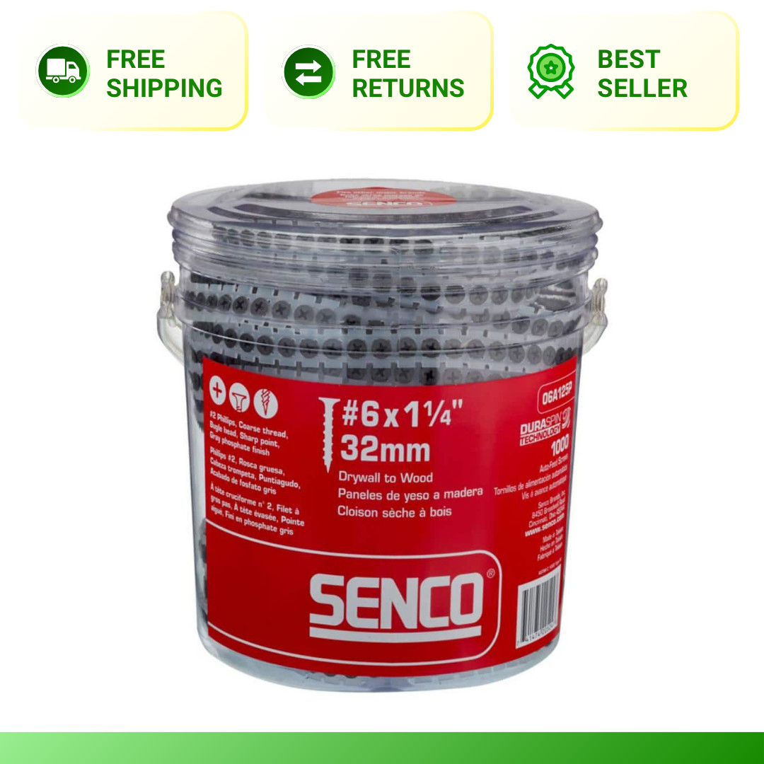 Senco 6 1-1/4" Collated Drywall To Wood Screws Philips Bugle-Head Deck 1000 Pack