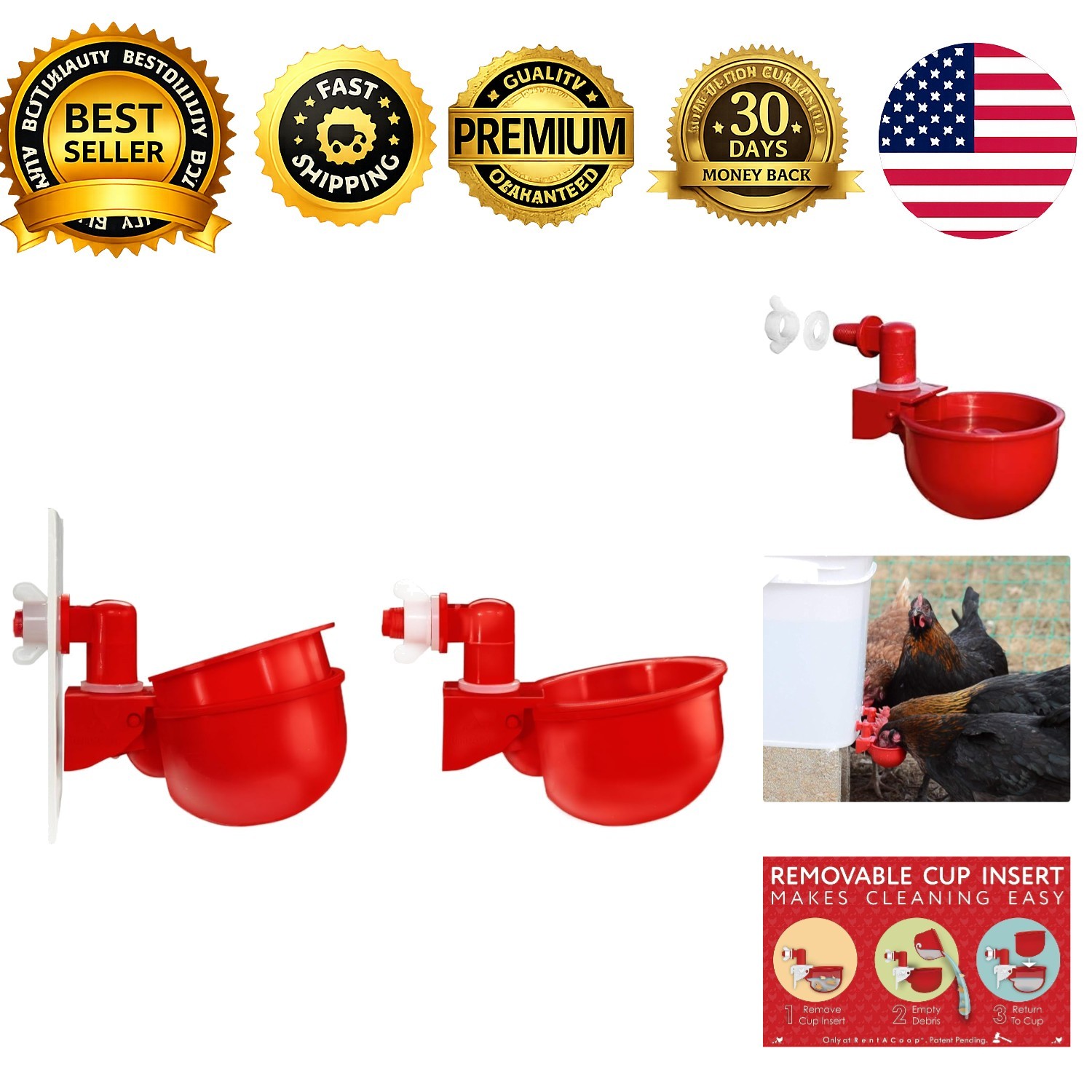 DIY Waterer Kit Auto-Fill Cups with Inserts 2 Pack