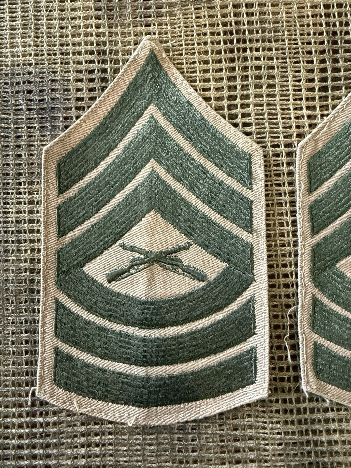 US Marine Corp Master Sergeant MSGT Chevron Set Khaki Worn/sewn
