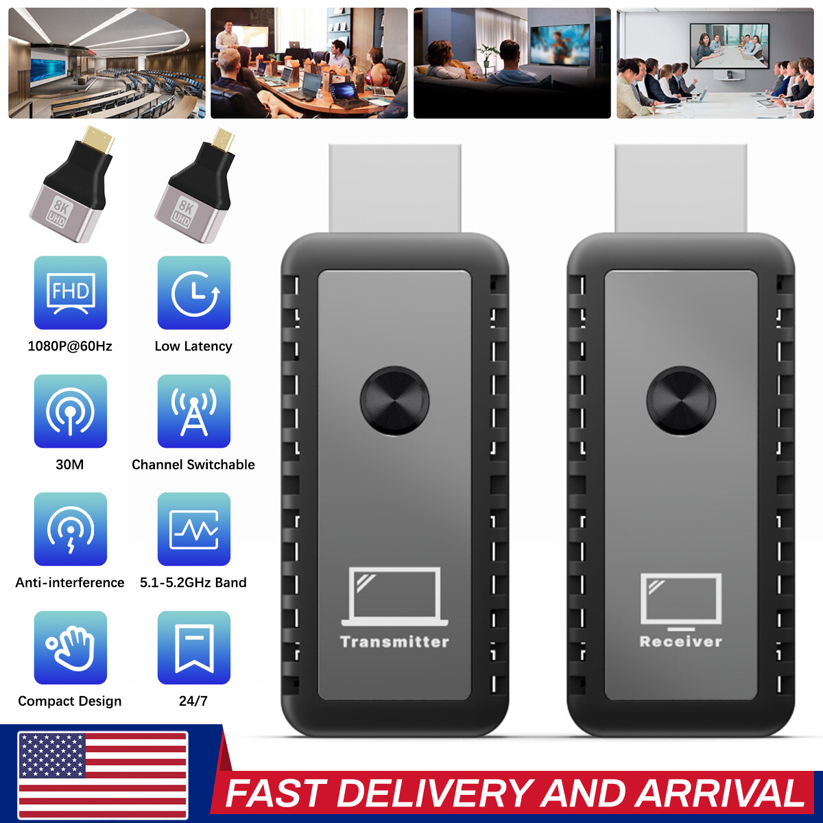 4K Wireless HDMI Video Transmitter and Receiver TV Stick Screen Share Extender.