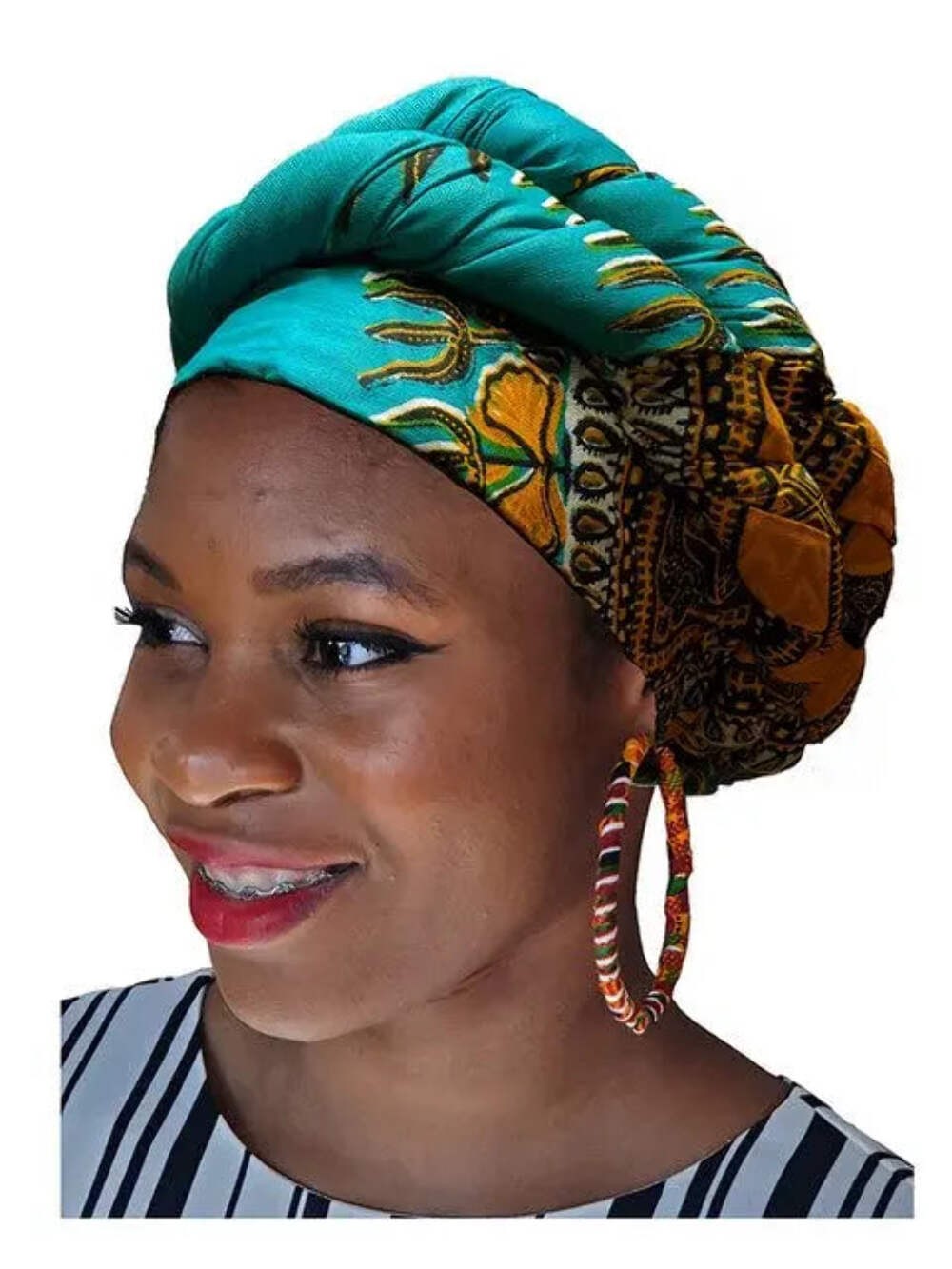 Blue African Print Pre-tied Modu Hat-DP3769PT
