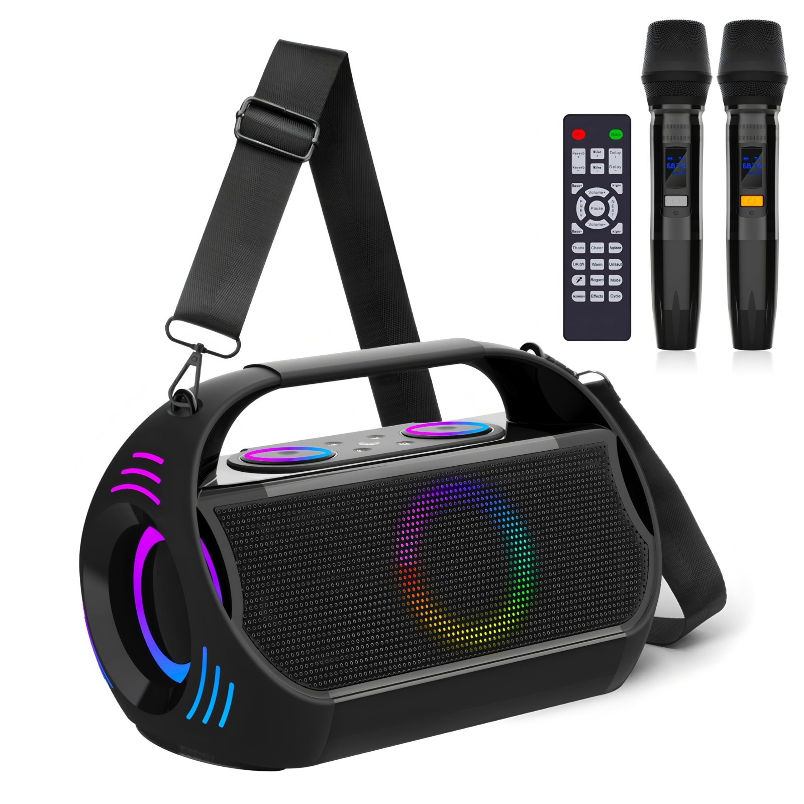 Rechargeable Karaoke Party Speaker(100W) with 2 Wireless Microphones for Adults