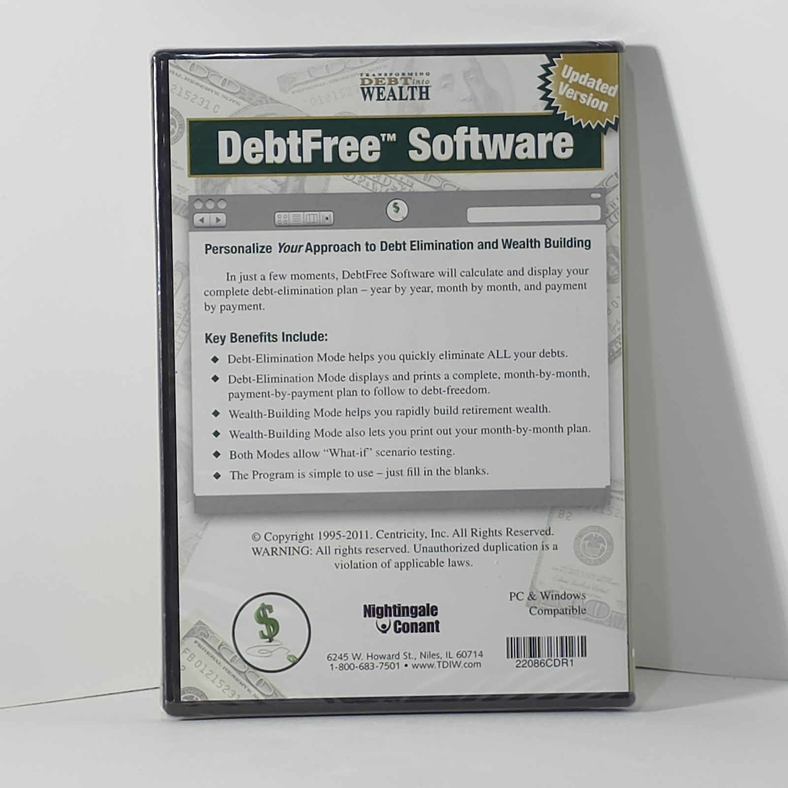 Nightingale Conant DebtFree Software Transforming Debt Into Wealth PC CD-ROM New