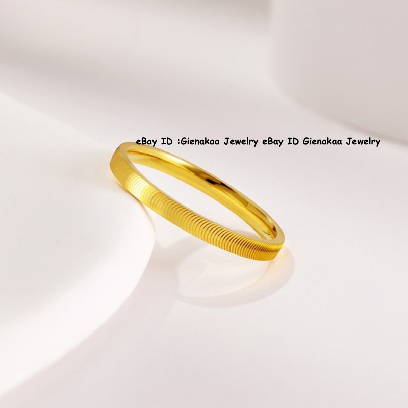 Pure 999 24K Yellow Gold Men Women Lucky Hollow 1.5mm Wave Ring Us 5/6/7/8/9