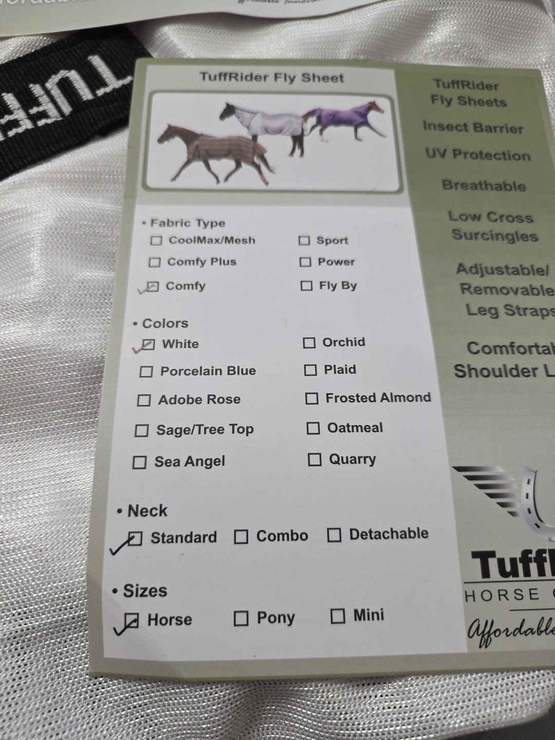TuffRider Comfy MESH Fly Sheet 48 White