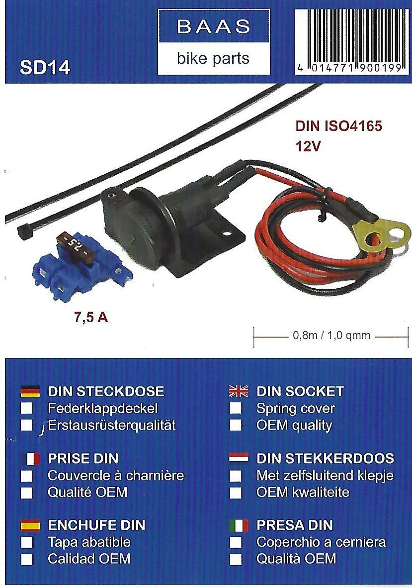 Motorcycle Board Socket/Socket for Chargers with Plug, Installation Kit New Original Packaging