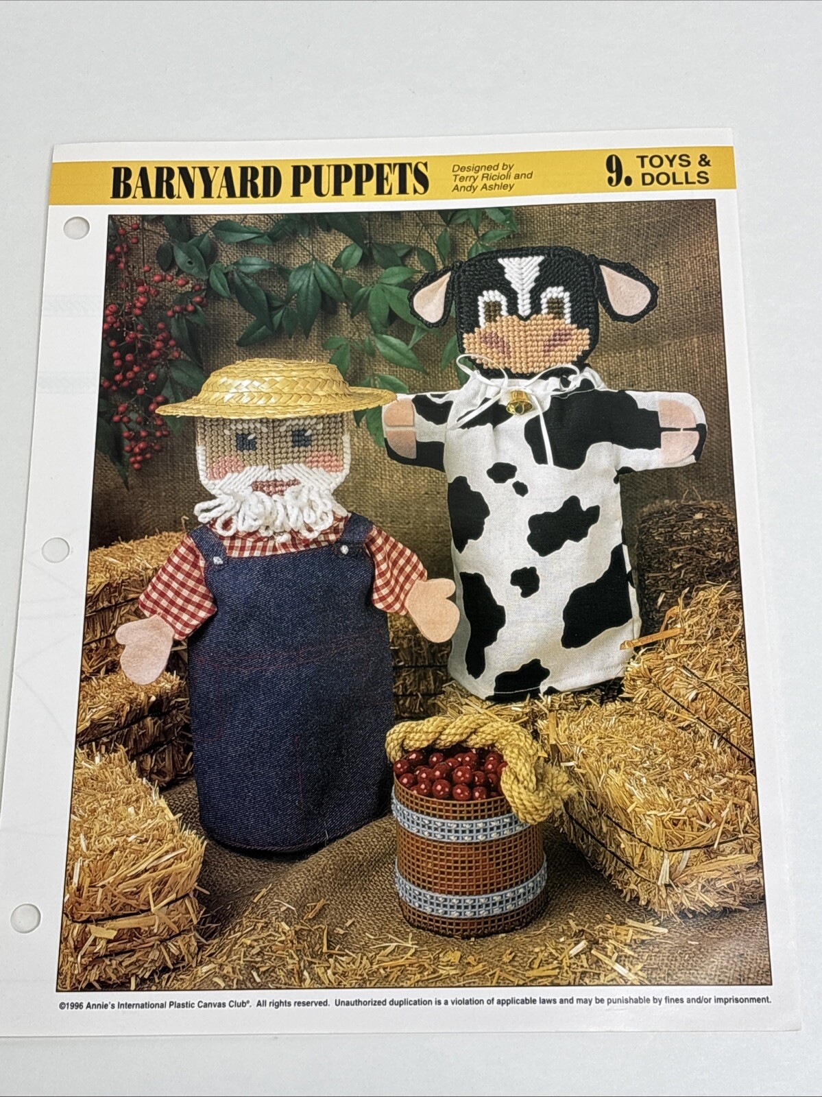 Barnyard Puppets Farmer and Cow Annie's Attic Plastic Canvas Pattern Page
