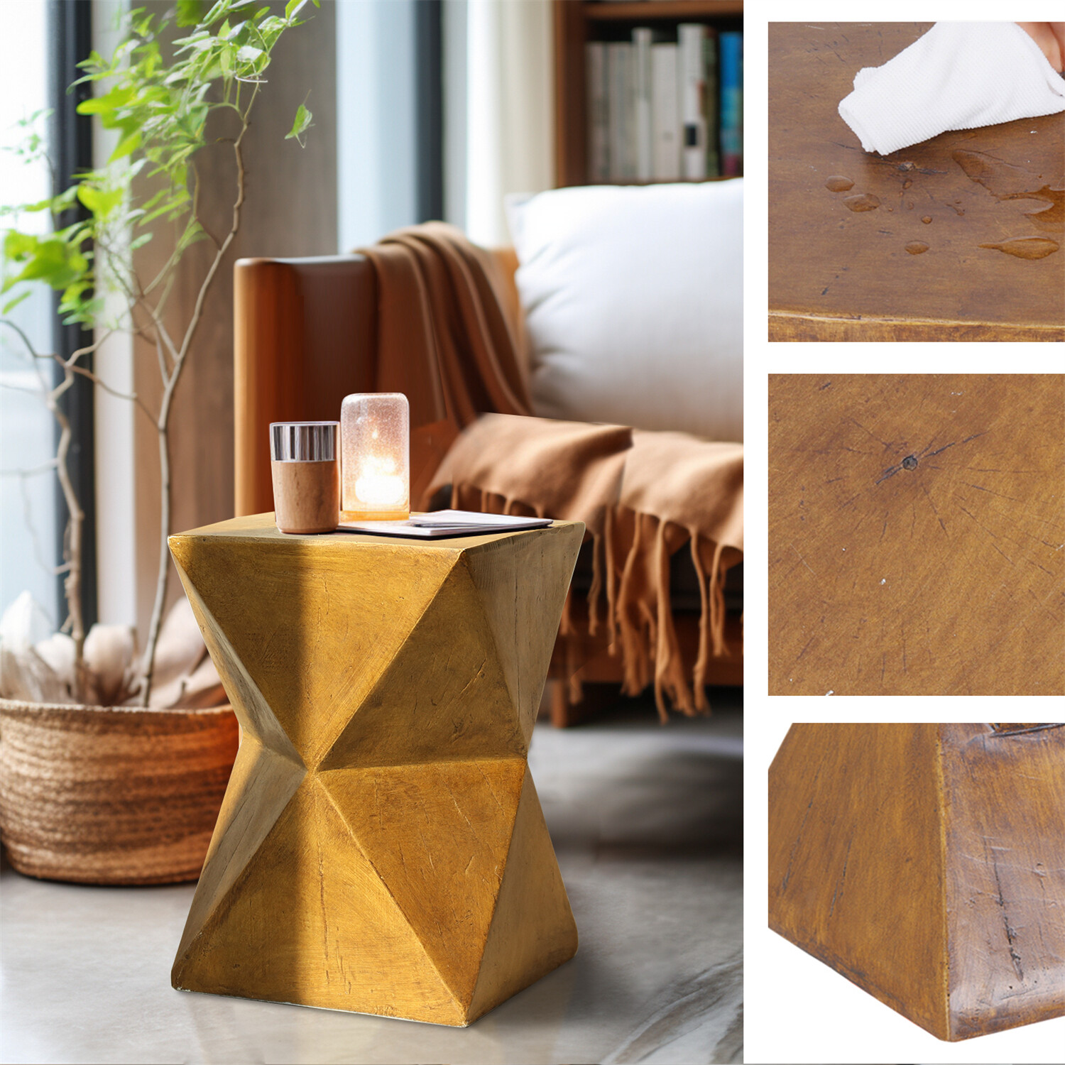 Burlywood Geometric Sofa Side Table for Cafe Coffee End Table Durable Concrete