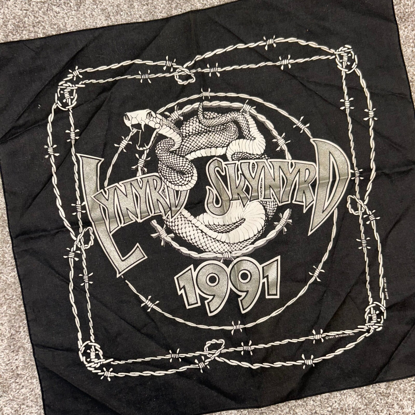 Vintage 1991 Lynyrd Skynyrd Tour Bandana Made In USA Black Snake