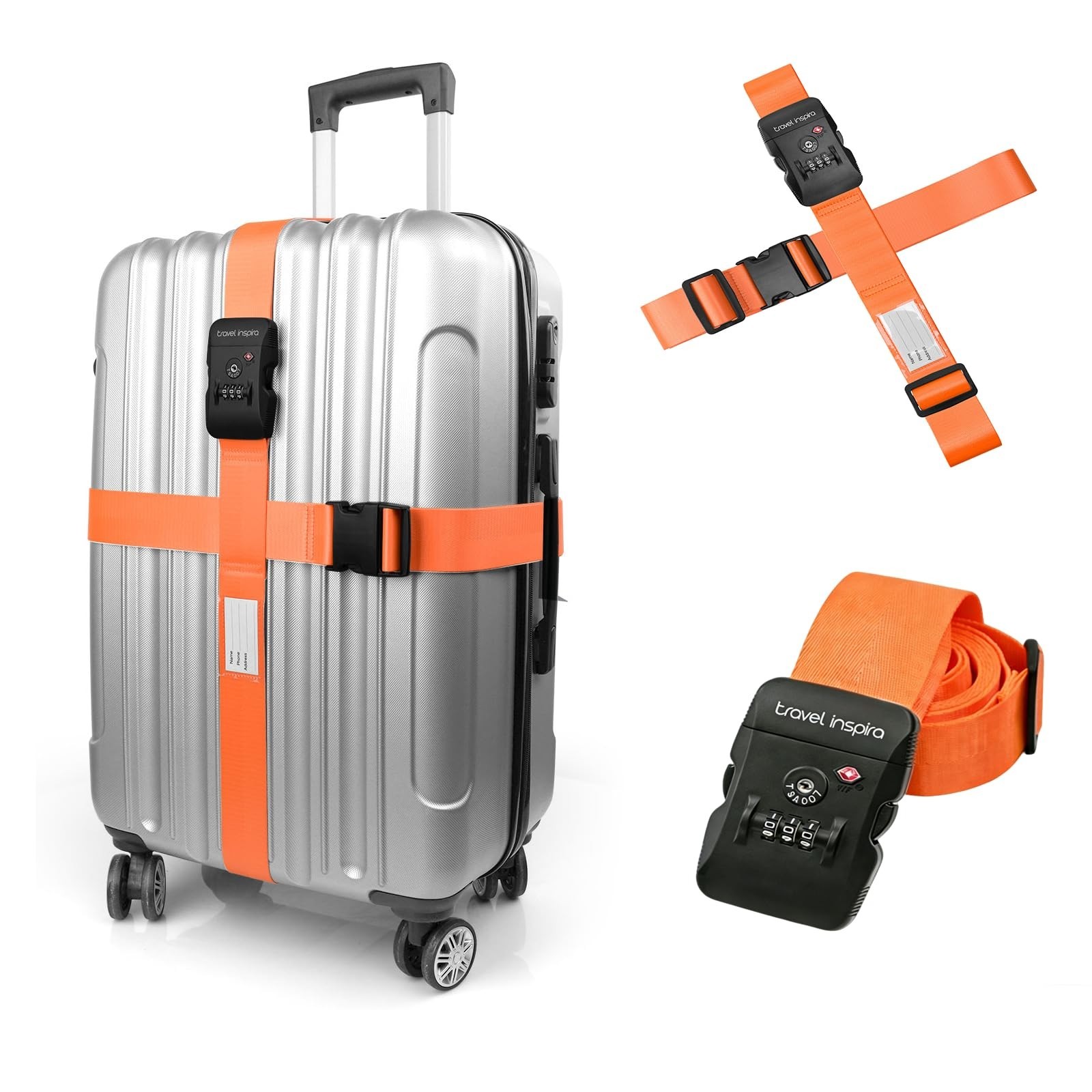 Heavy Duty TSA Approved Luggage Straps with Lock, Adjustable Suitcase Belt, Oran
