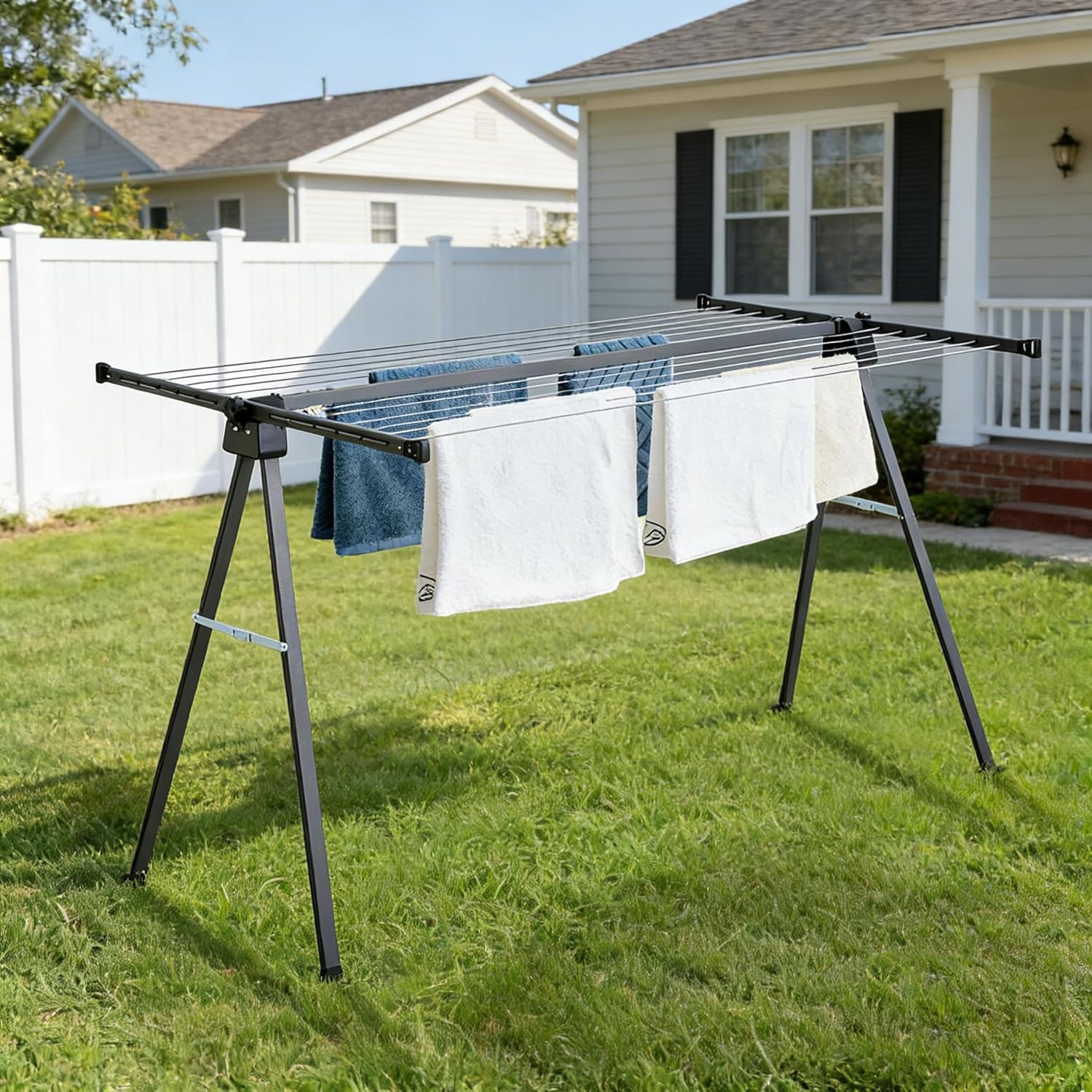 A Frame Clothes Drying Rack Outdoor Folding Clothesline 46 ft Space Pulley