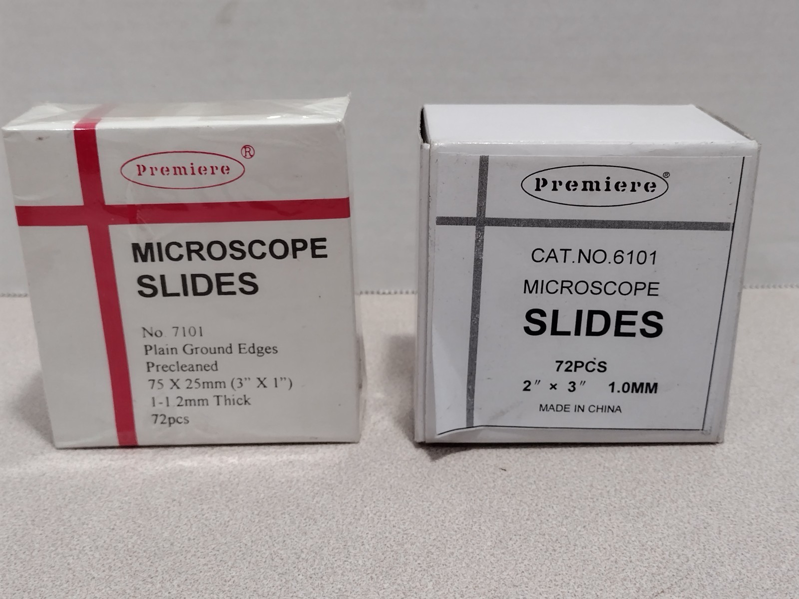 2 Pkg of Prcmiere Microscope Slides 72 count No. 7101 3” x 1” & 72 count No. 610