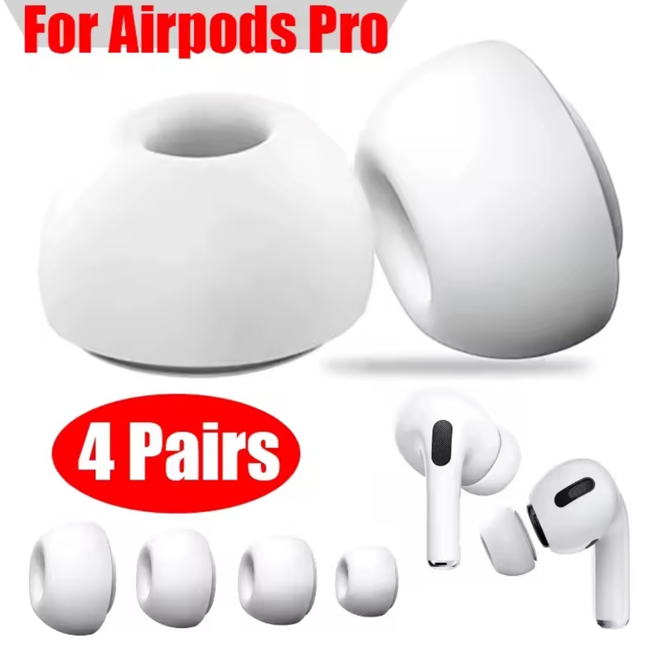 AirPods Pro 1st 2nd Gen Replacement Silicone Ear Tips 1-4 Pairs S M L White