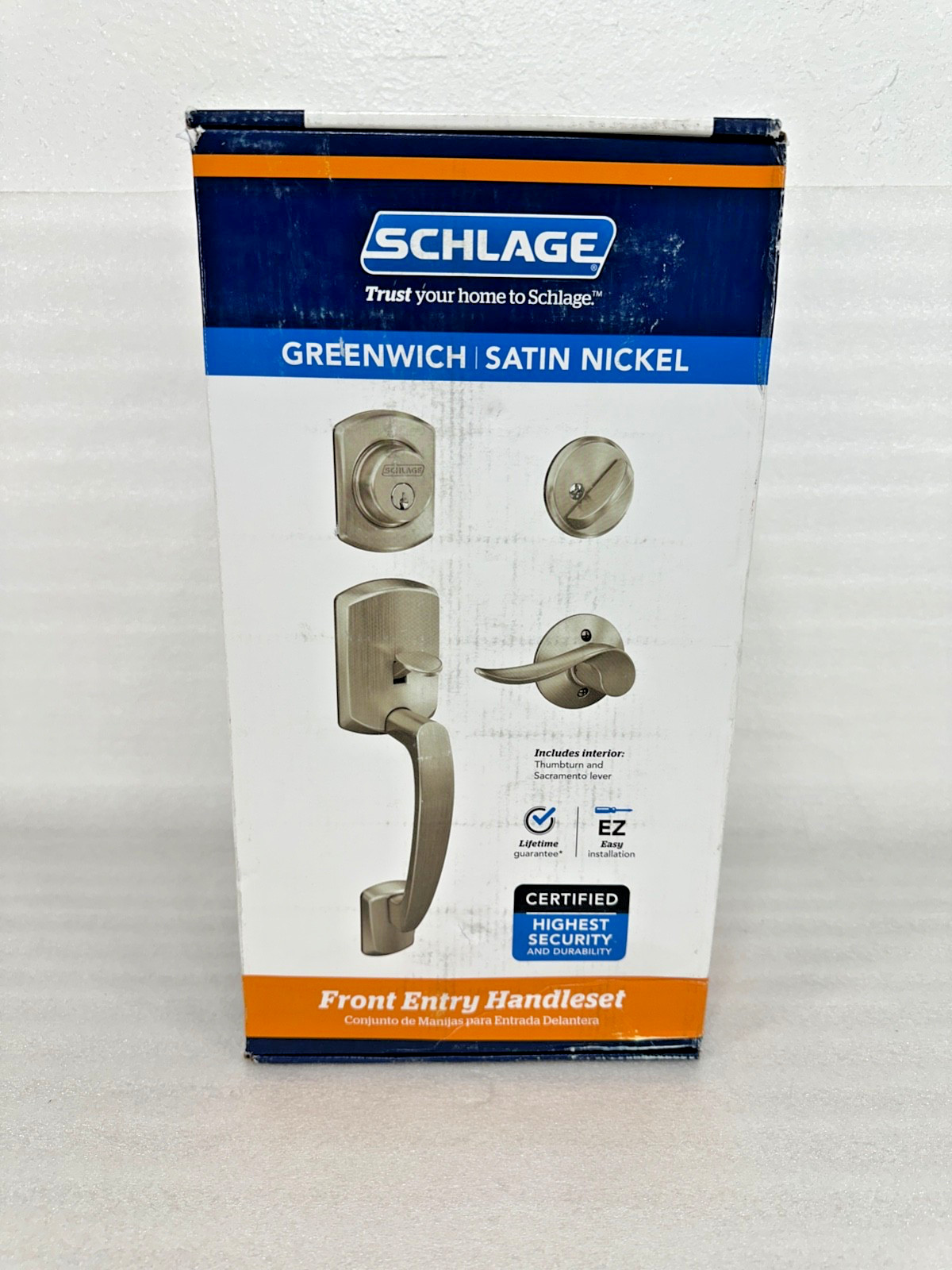 Schlage F60 GRW 619 SAC Greenwich Satin Nickel Single Cylinder Deadbolt NEW!!