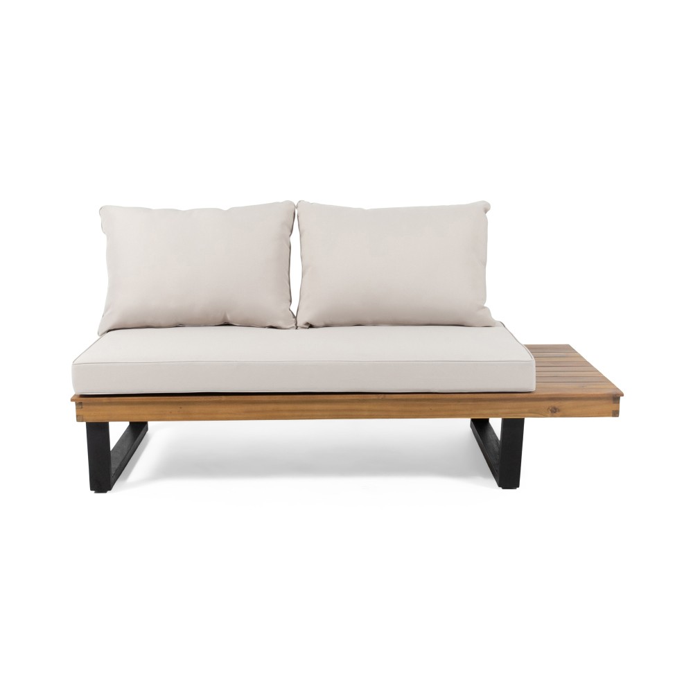 Right Arm 2 Seater Sofa with Acacia Wood Frame, Beige Modern Style