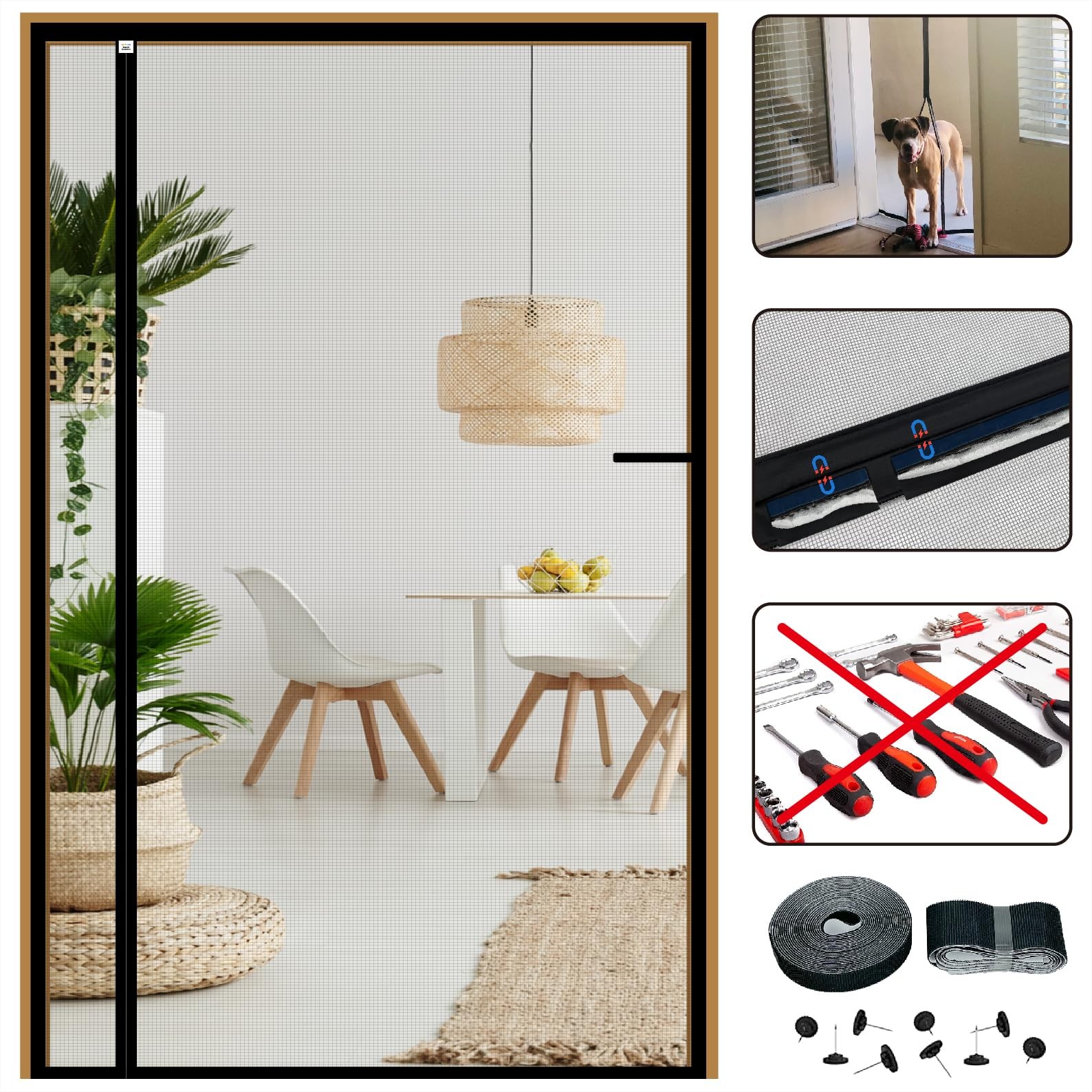 Hands-Free Fiberglass Screen Door 38"x82" Heavy Duty Self-Closing Bug Net Patio