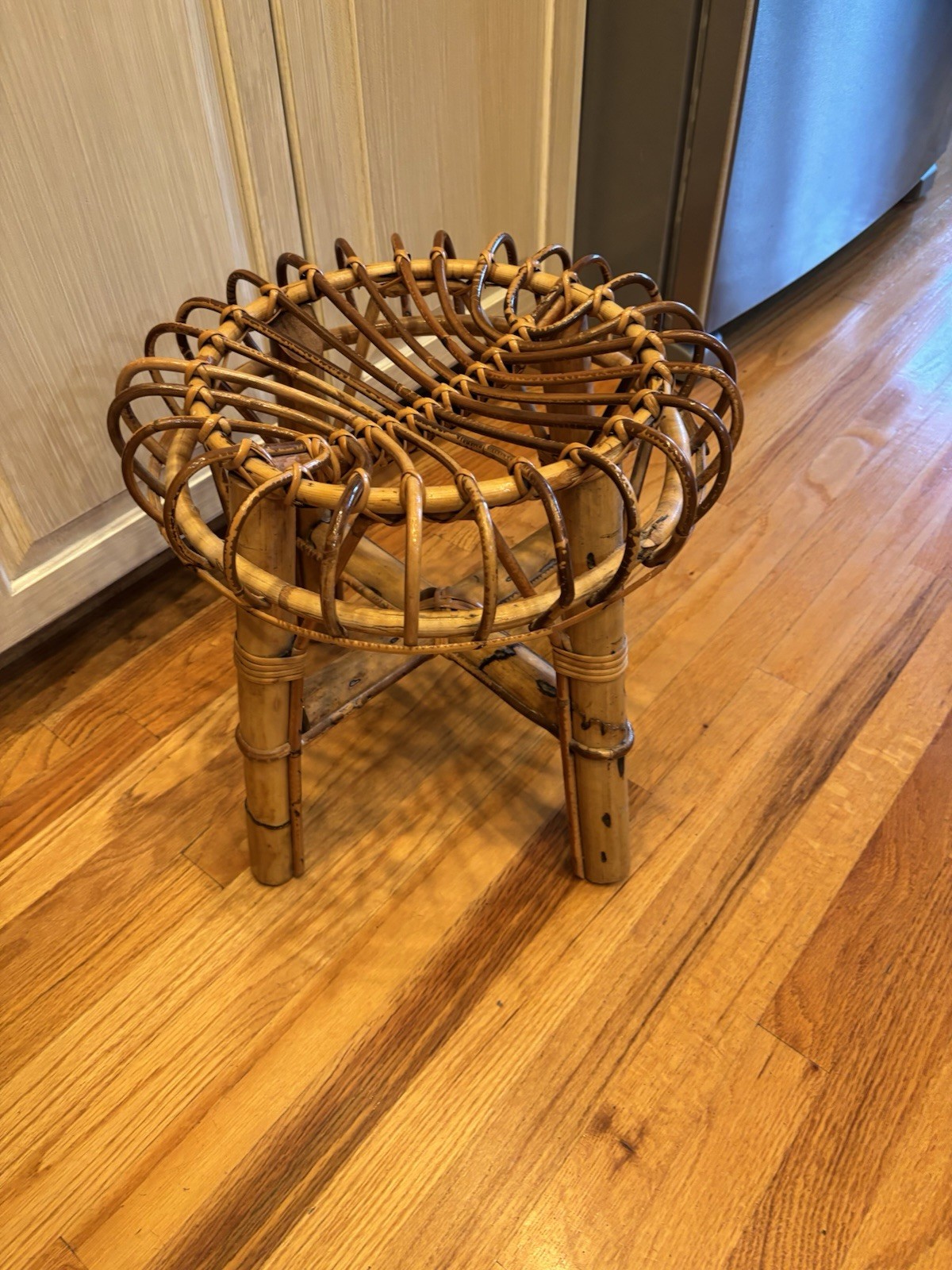 Original Franco Albino Rattan and Bamboo Stool Mid Century Modern