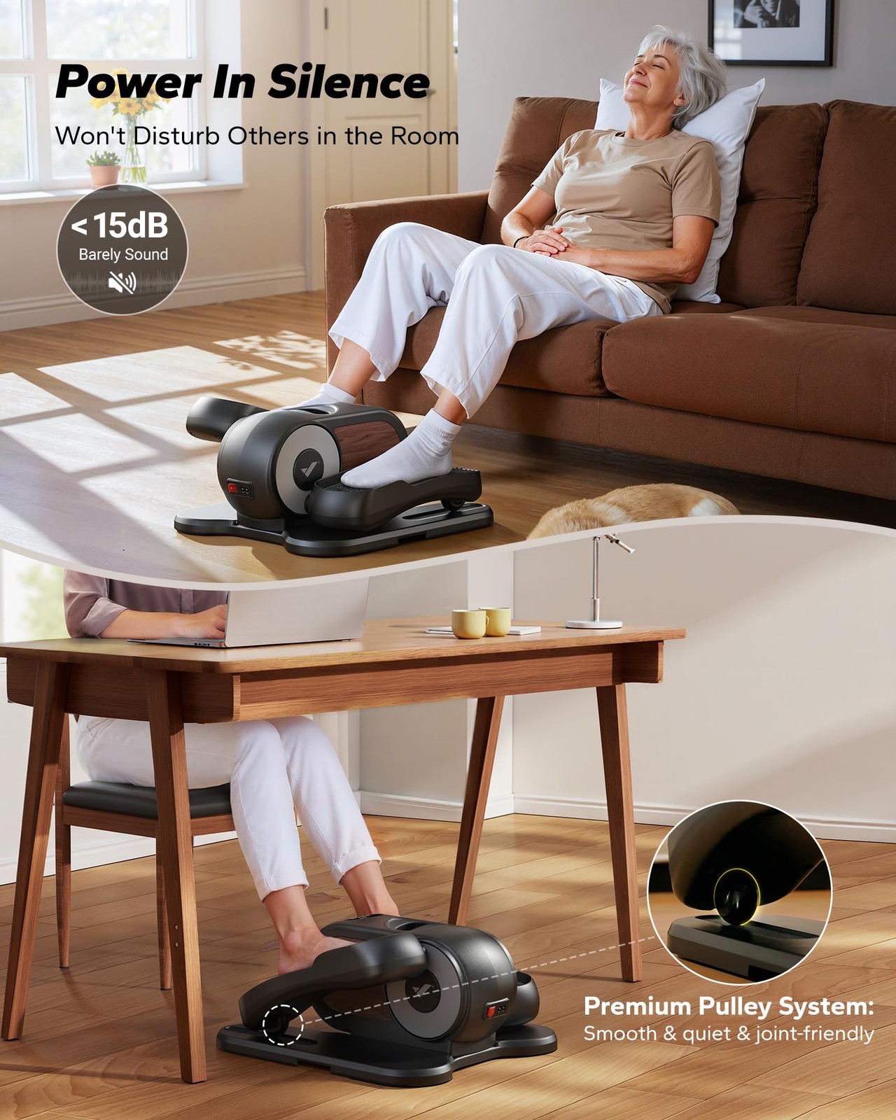 MERACH Under Desk Elliptical Machine, Leg Exerciser While Sitting for Black