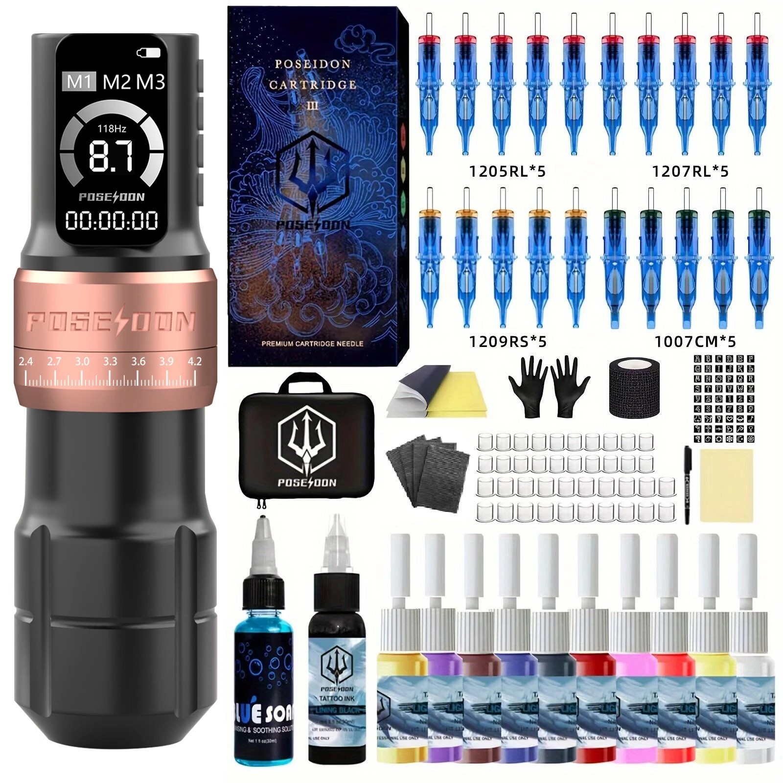Tattoo Kit POSEIDON Adjustable Tattoo Pen Kit Permanent Makeup Tattoo Machine