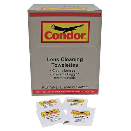 Condor 44X059 Pre-Moistened Lens Cleaning Towelettes, Anti-Fog, Anti-Static,