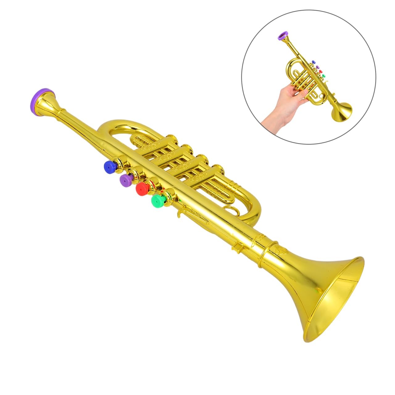 Plastic Trumpet Musical Instruments Toy with 4 Colored Coded Keys Teaching So...
