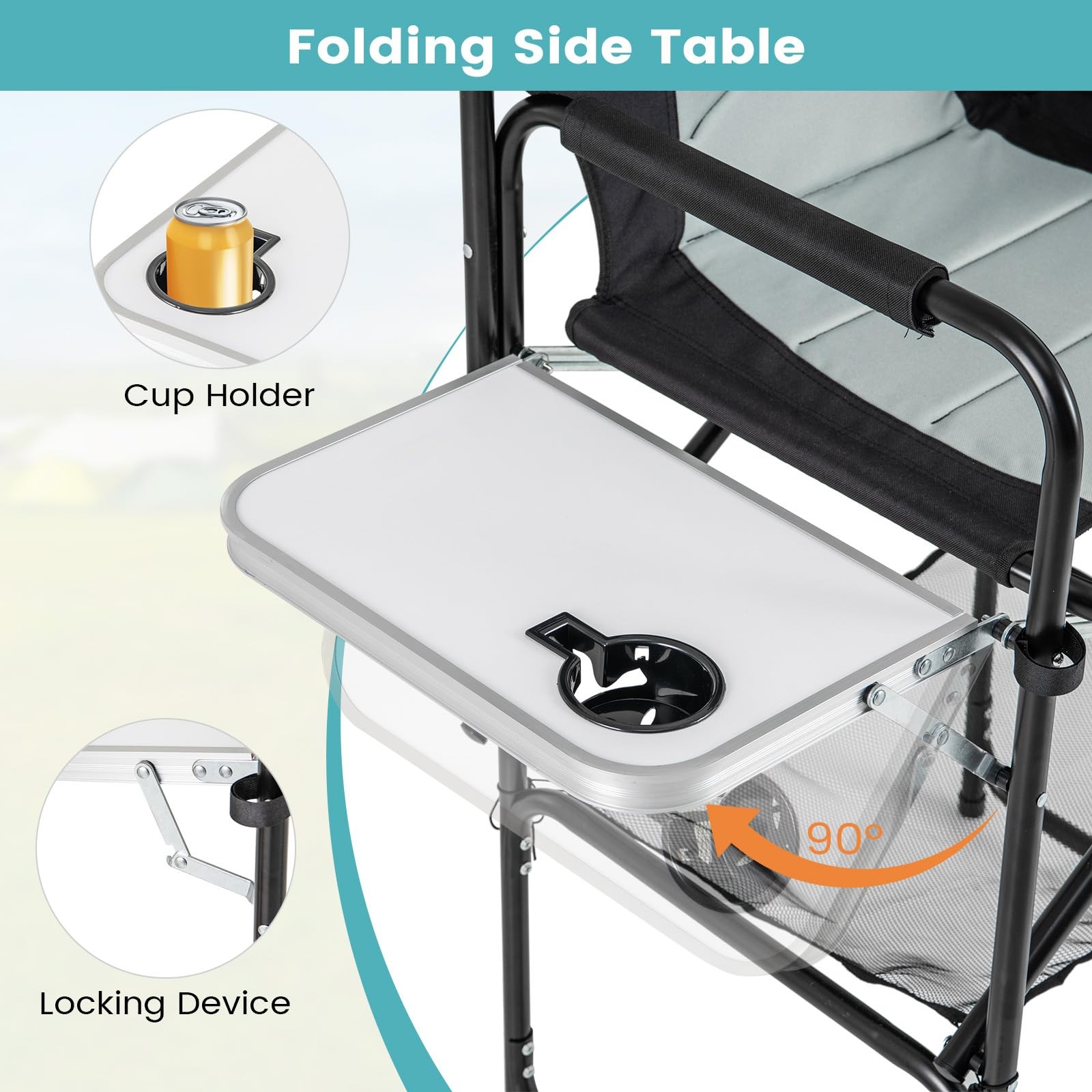Folding Directors Chair 46in Makeup Chair 31in Seat Height with Side Table