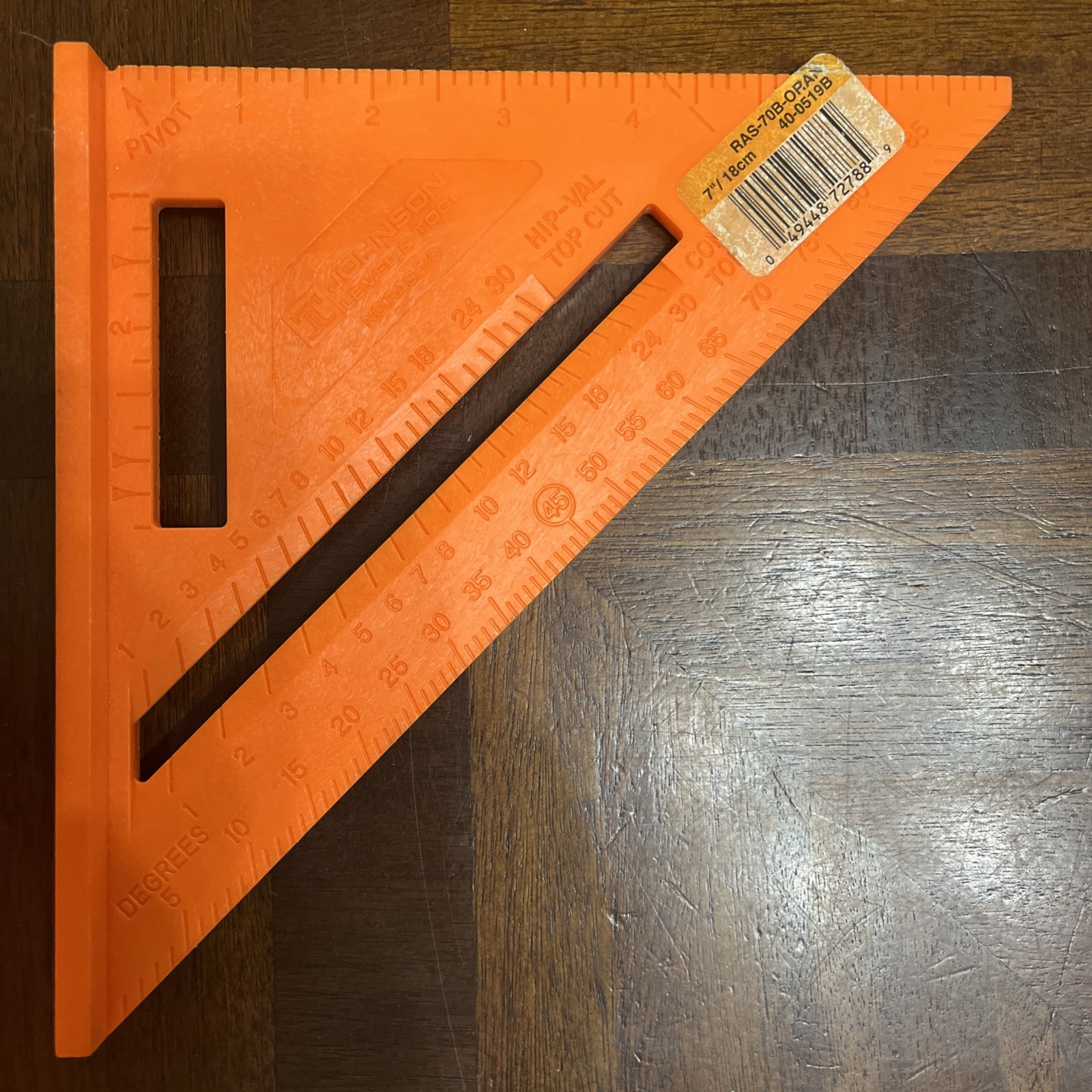 (1) NEW Johnson 7" Plastic Orange Rafter Square RAS-70 - Made in USA!