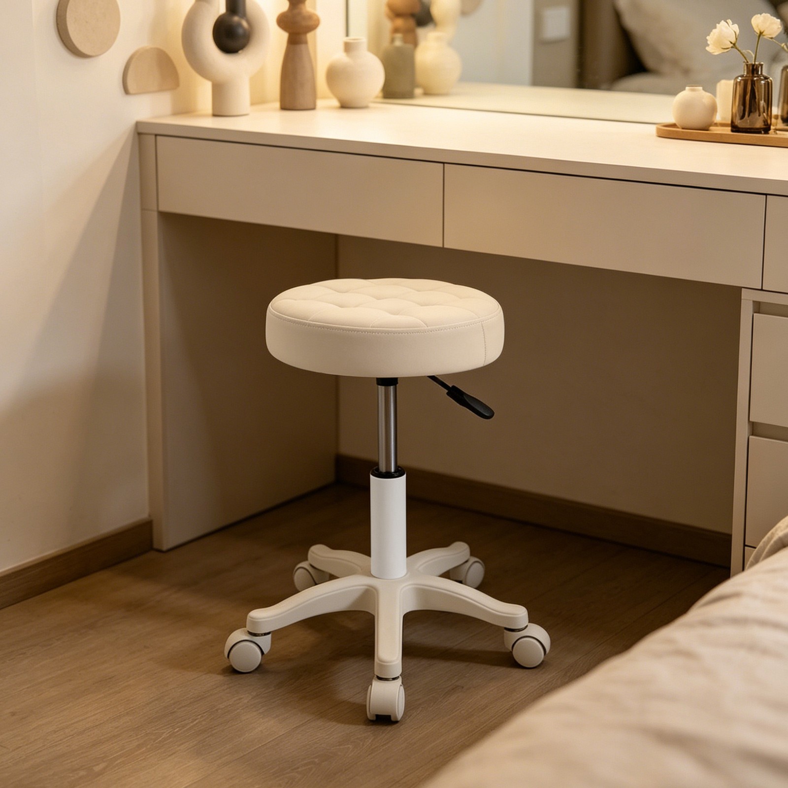 Round Rolling Stool Swivel Stool with Wheels Height Adjustable Bar Stool 250 lbs