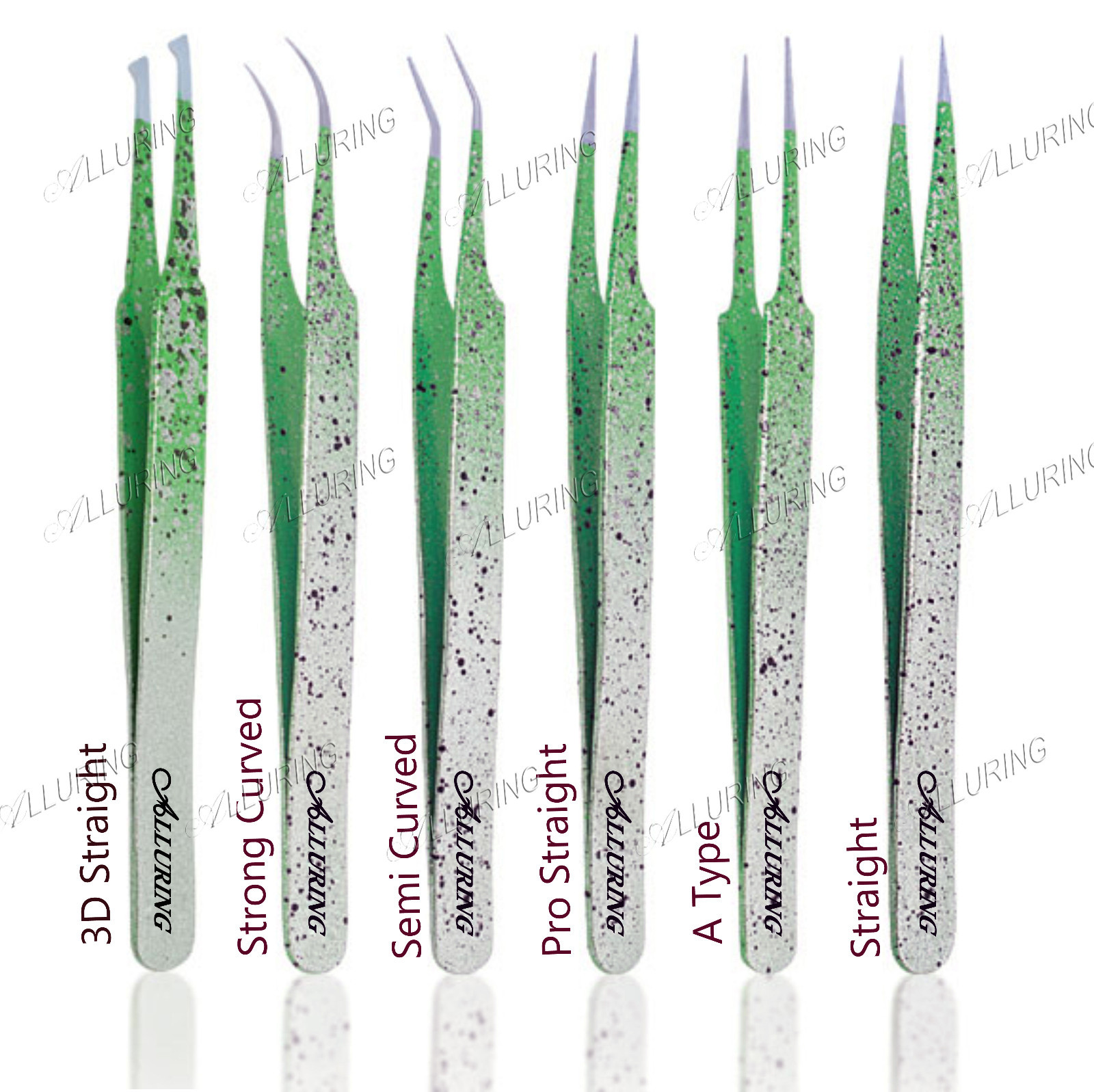 Alluring Ombre Silver Green w/ Black Speckles Tweezers Eyelash Extensions