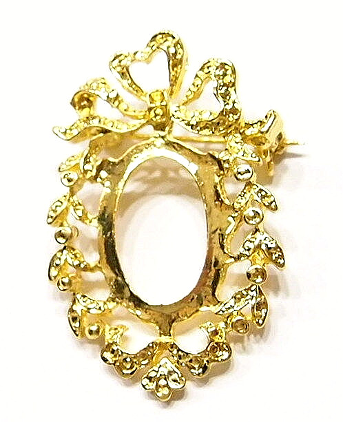 6 of 25x18mm Shiny Gold Deco Heart Wreath Brooch Pendant Combo Settings 42x33mm