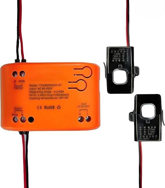 WiFi Smart Power Meter with 2pcs 80A Current Transformer ClampTuya app 2-Way ...