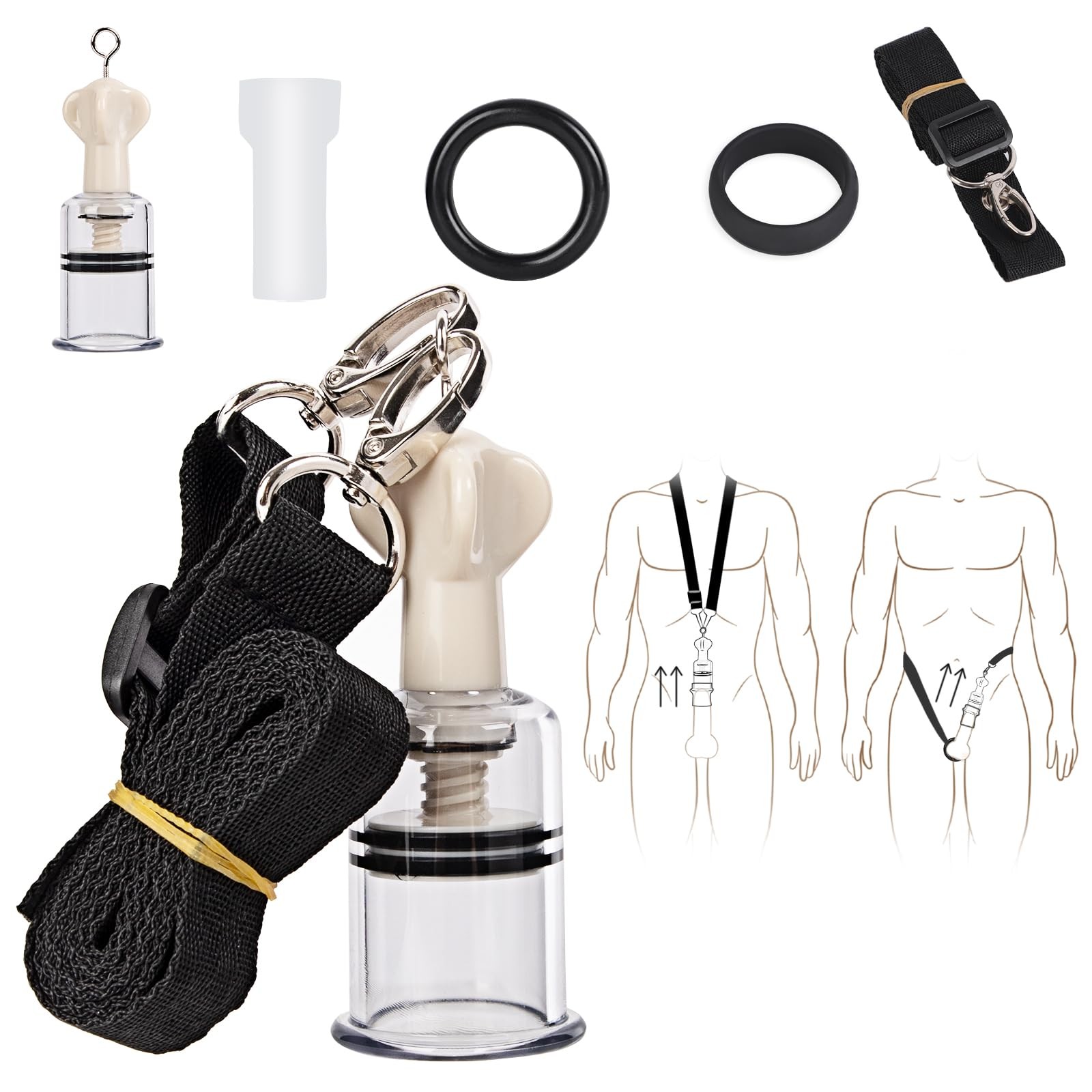 Penis Extender Stretcher Kit, ZYQDTB Pump Adjustable Black+white