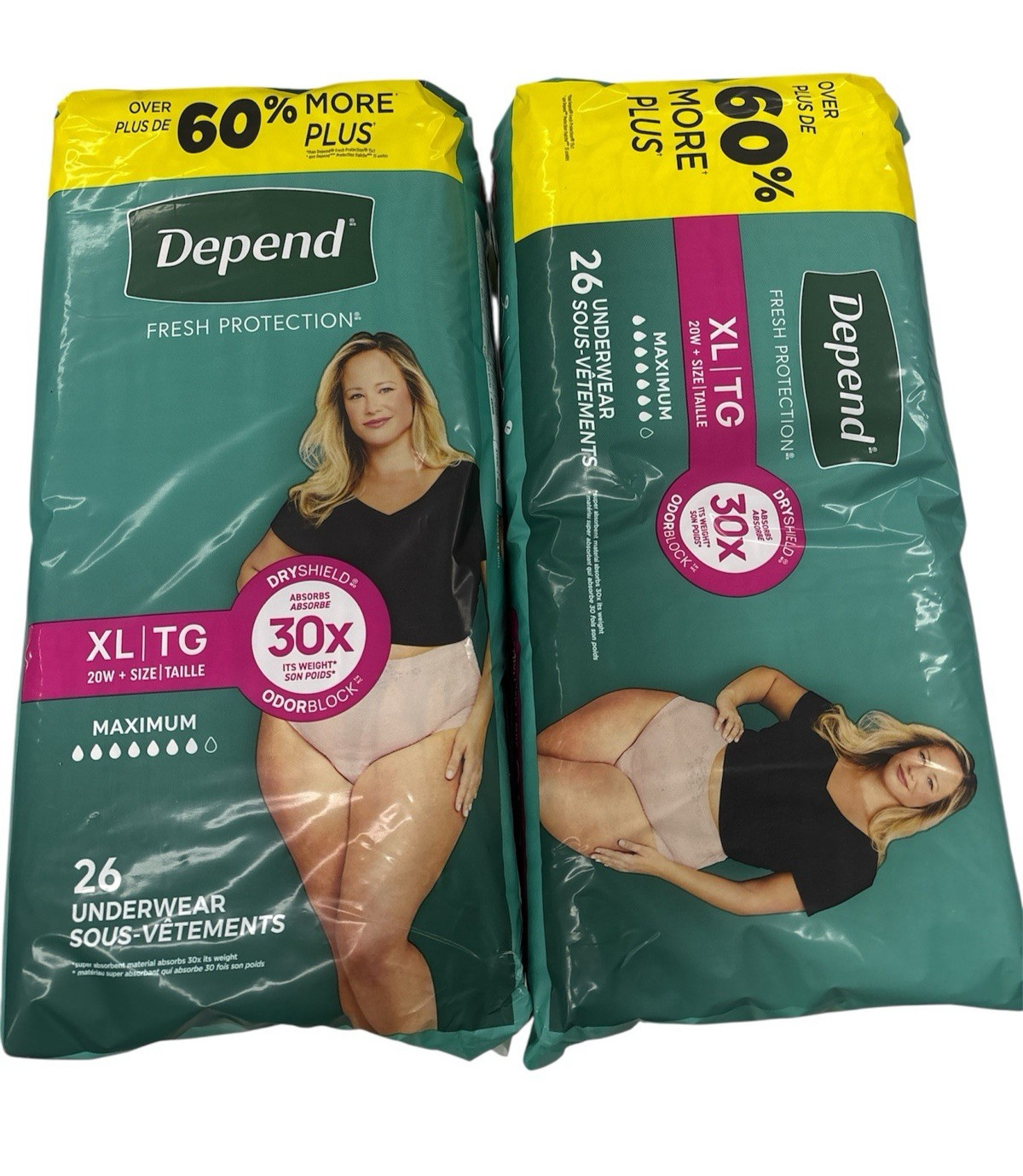 2 x 26ct = 52 total Depend Fresh Protection Incontinence Underwear for Women XL